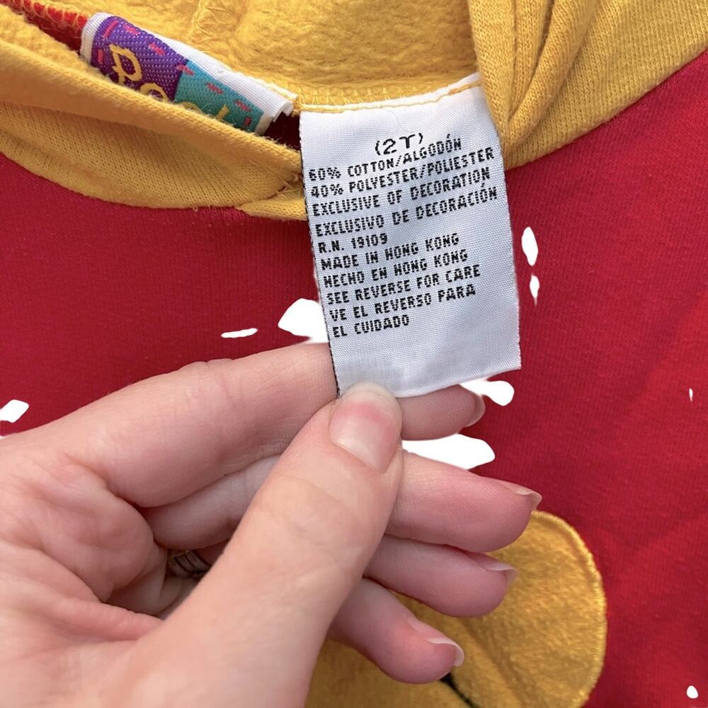 Vintage Winnie the Pooh Hoodie Red Yellow Black 90s Y2K Disneycore Toddler 2T - Picture 5 of 6